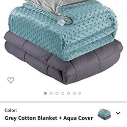 Quility Premium Cotton 86 by 92 in for Queen Size Bed 20 lbs Adult Weighted Blanket Grey Removable Duvet Cover Aqua