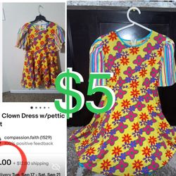 $5 Beautiful Hippie Girl or Cute Clown Adult Costume Size  L /XL in great condition