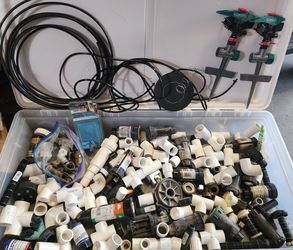 Huge Irrigation & Sprinkler Supply Lot - Pop-Up Heads, PVC Fittings, Tubing, Brass Spigots & More