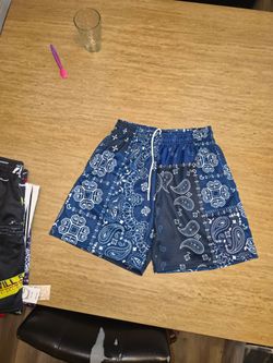 ASYLUM PREMIUM SATIN Blue Paisley Bandana Print Shorts
