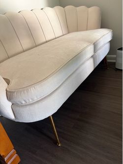Scallop Back Sofa with Gold Legs