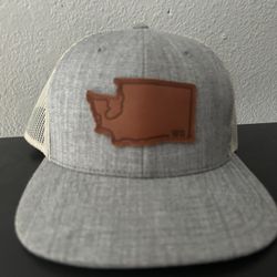 Local Crowns Washington State Leather Patch Trucker Heather Gray Snapback Hat