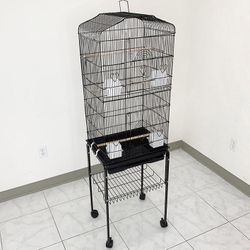 (NEW) $60 Small to Medium Bird Cage 60” Tall Parrot Parakeet Cockatiel Bird Cage 18x14x60” Rolling Stand 