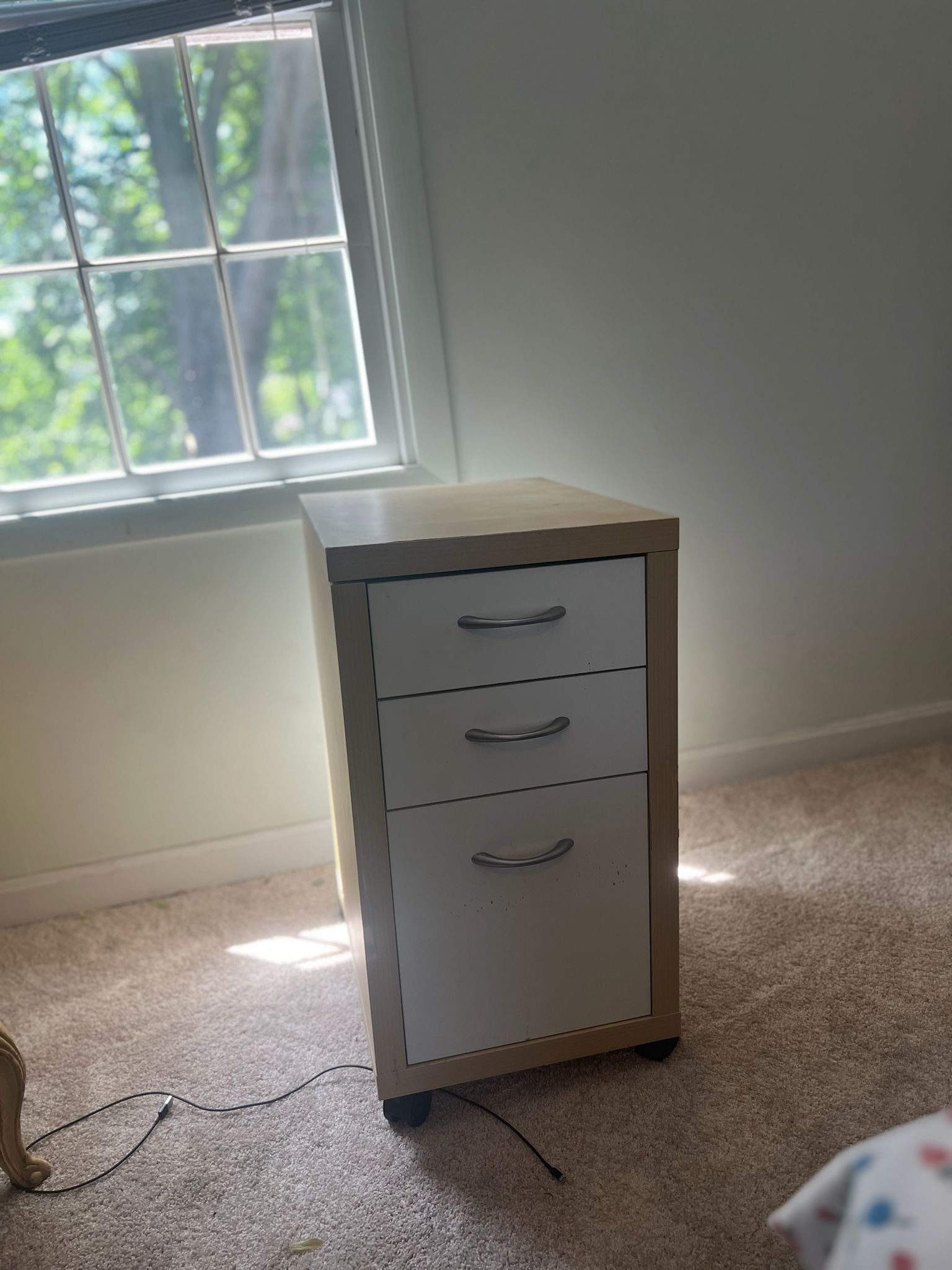 Rolling 3-Drawer Cabinet- White & Wood- Hike Office Storage