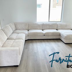 Beige Sectional Sofa - 7pc Extra Large Modular Sectional With Ottoman