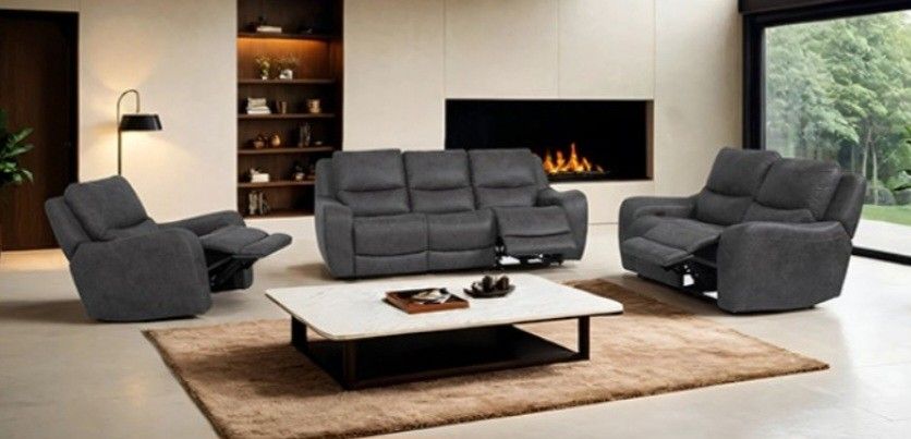 Brand New Dark Grey Super Plush Power Reclining 3pc Sofa Set 