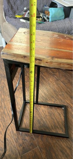 C-Shape Side Table Wood Top Metal Frame