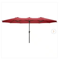 15 ft. Double Sided Market Umbrella with Hand Crank in Red