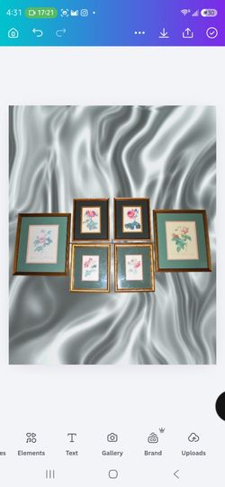 Gold Framed Botanical Rose Print Set in Green Mats