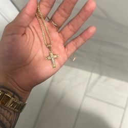 14k Franco Solid Gold Chain Jesus Cross 