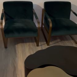 2 Set Of Velvet Emerold Green Accent Chair 