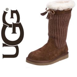 UGG Australia Suburb Brown Sweater Shearling Boots Mid Calf 5124 Size 9