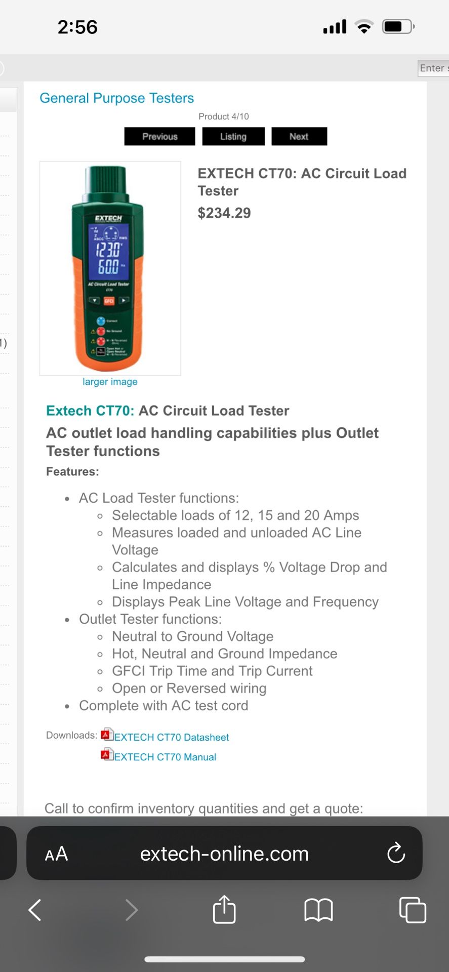 EXTECH CT70: AC Circuit Load Tester