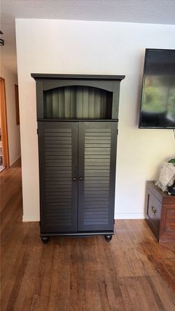 Dark Wood Armoire Cabinet with Louvered Doors