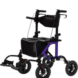 ELENKER All-Terrain 2 in 1 Rollator Walker & Transport Chair, Folding Wheelchair with 10” Non-Pneumatic Wheels for Seniors, Reversible Backrest & Deta