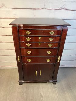 Large Mahogany Tone Standing Jewelry Box