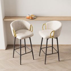 Set of 2 -Beige Velvet Swivel Bar Height Chairs w/ Black Legs & Gold Trim [NEW IN BOX] **Retails for $250