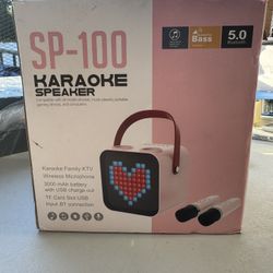 Protable Karaoke Machine with Two Wireless Microphones Rechargeable Bluetooth Karaoke Speaker for Kid and Adult Singing PA Speaker System 18 LED Patte