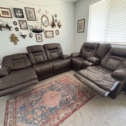 Brown Faux Leather Reclining Couches