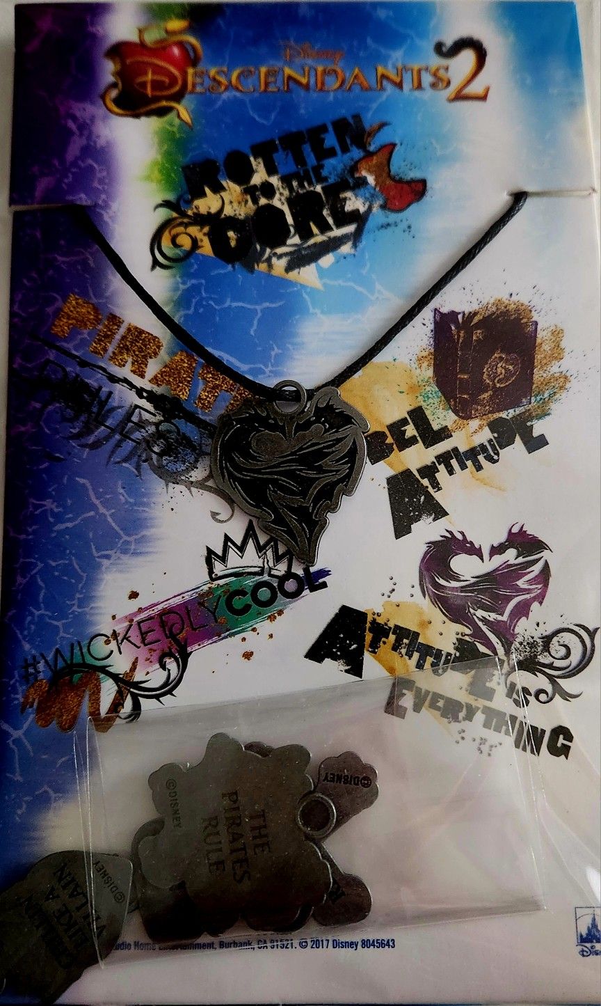 Disney Charm Necklace Descendants 2 Pirates 5 Charms Villain Black Cord 20" New