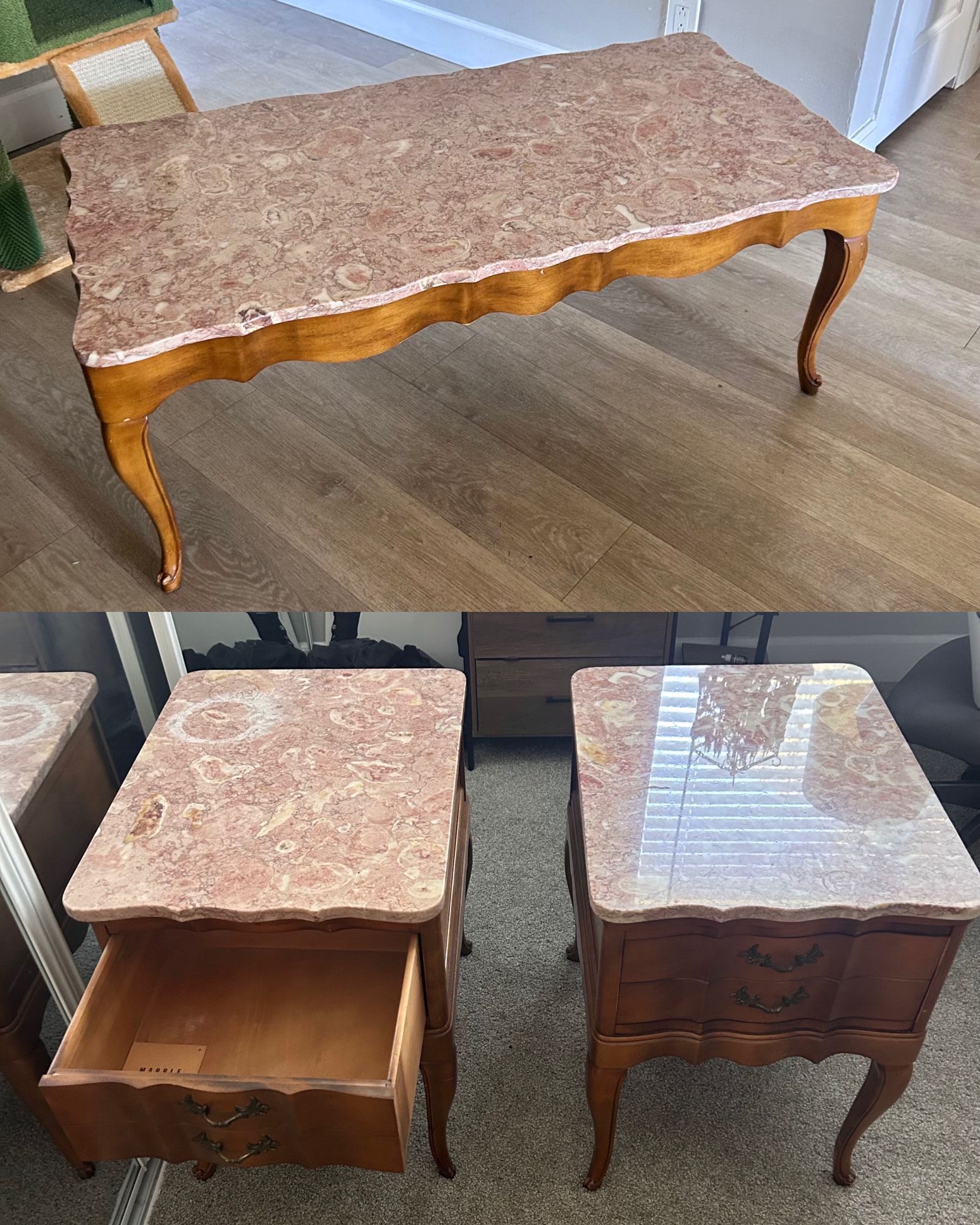 Marble Coffee Table and Night Stands Set