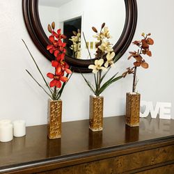 Ceramic Decorative Vase With Artificial Flowers (Set of 3)