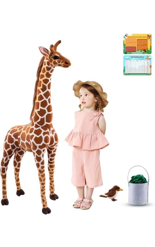 BRINJOY Giant Giraffe Stuffed Animal Set, 47 Inch Large Plush Giraffe Toy