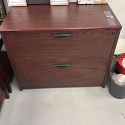 Two drawer wood credenza with keys
