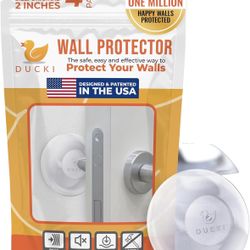 Ducki Door Stop Wall Protectors, 4 Pack Clear, Self Adhesive Reusable Solution for Stopping Wall Damage & Noise from Doors, Refrigerators, & in Your H