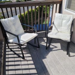 Metal Wicker Bistro Rocking Chairs With Table
