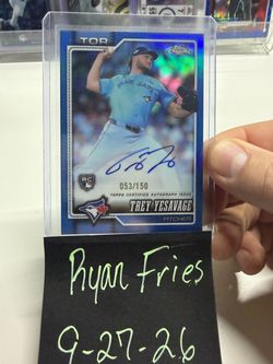 Trey Yesavage /150 tru blue on card auto