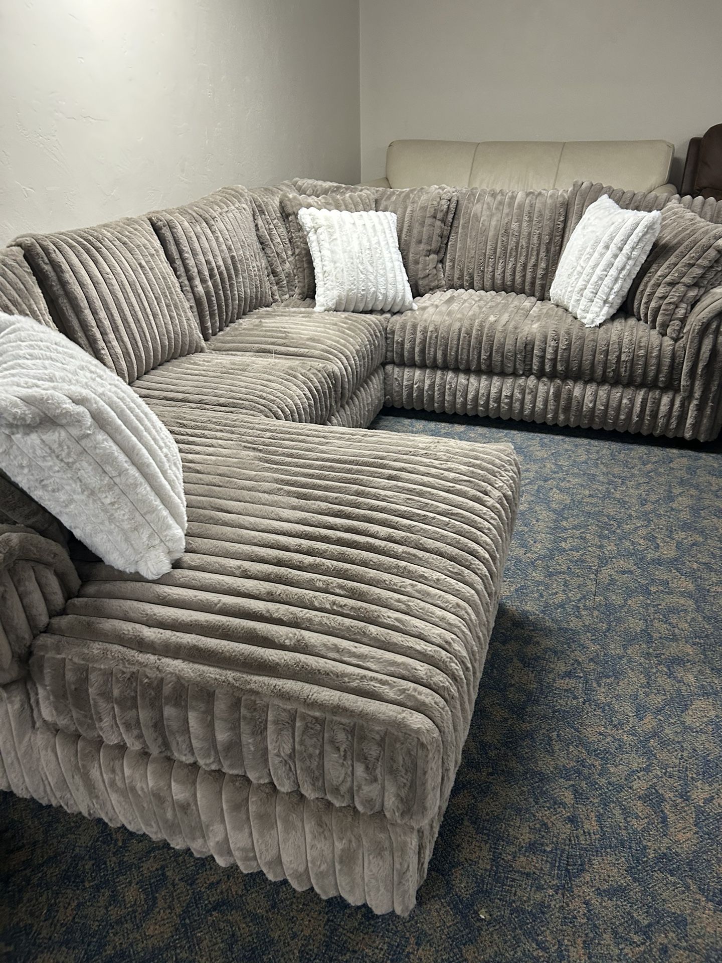 New Custom Corduroy Sectionals with Plush Cushions, Same Day Delivery 