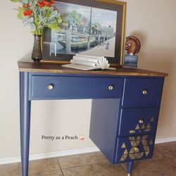 Mid Century Navy And Gold Desk