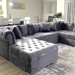 ••ASK DISCOUNT COUPON🍬 sofa Couch Loveseat Living room set sleeper recliner daybed futon ■k Velvet Gray Double Chaise Sectional 