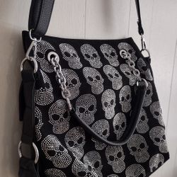 Womens Tote Crossbody Bag Shoulder Handbag Skull Design Rhinestone