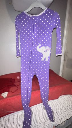 Girls footed sleeper pajamas – purple polka dot elephant