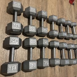 Set Of Cast Iron Hex Dumbbells 15s To 45s  Total : 420 lbs