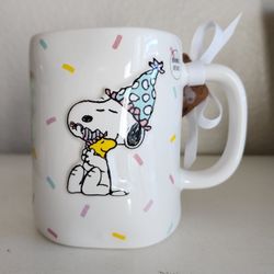 Peanuts Snoopy Woodstock Birthday Mug by Rae Dunn NEW 