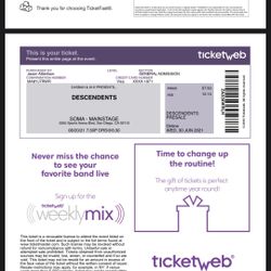 2tickets For Descendents And T S O L  Soma 8/20/21