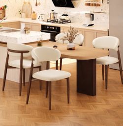 Dining Chairs Set of 4 Modern Upholstered Leather Farmhouse Dining Room Chair with Metal Legs, Beige