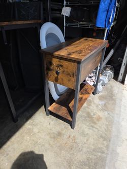 Side Table, 2-Tier Nightstand with Drawer, Narrow End Table for Small Spaces