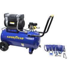 Goodyear. 8 Gallon Quiet. Oil-Free Horizontal Air Compressor. Portable with Handle and Wheels