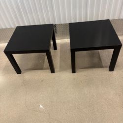 Two black lacquer side tables. 22” square x 18” high . $25 each