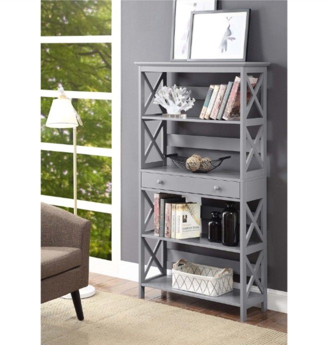 5 Tier Bookcase with Drawer in Gray