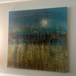 Large Textured Abstract Painting - Teal & Gold 47”x47”