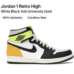 Jordan 1 Retro High White Black Volt University Gold Size 9