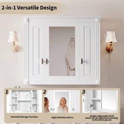 35 in. W x 28 in. H Rectangular White Surface Mount Bathroom Medicine Cabinet with Mirror. N710P252503K