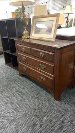 Antique Wood Dresser with Brass Hardware