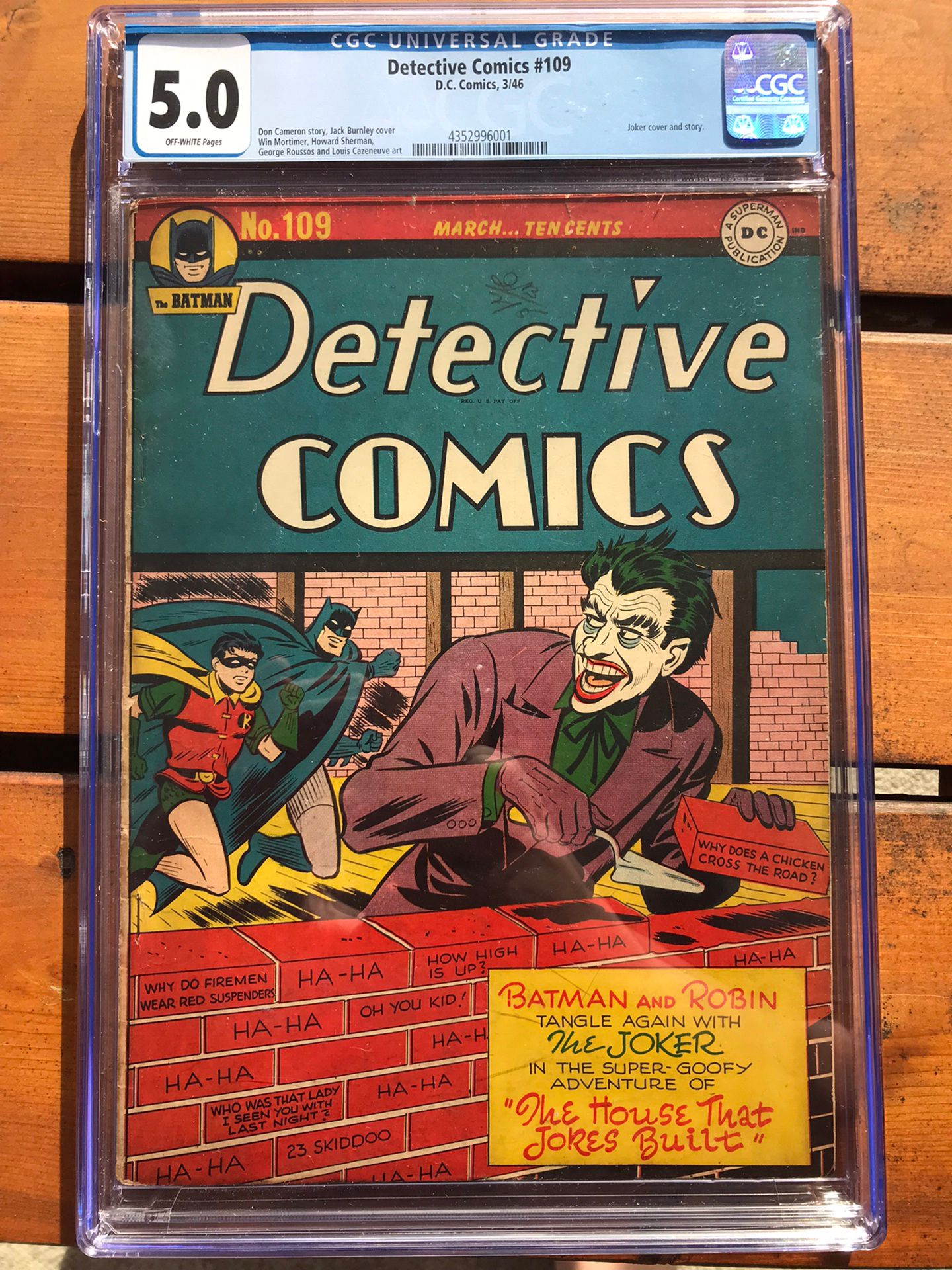 Detective Comics #109 (1946) CGC 5.0 — Joker Cover & Story By Burnley & Cameron 