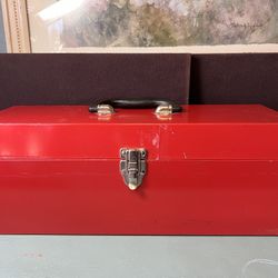 Red Metal Toolbox With Tray